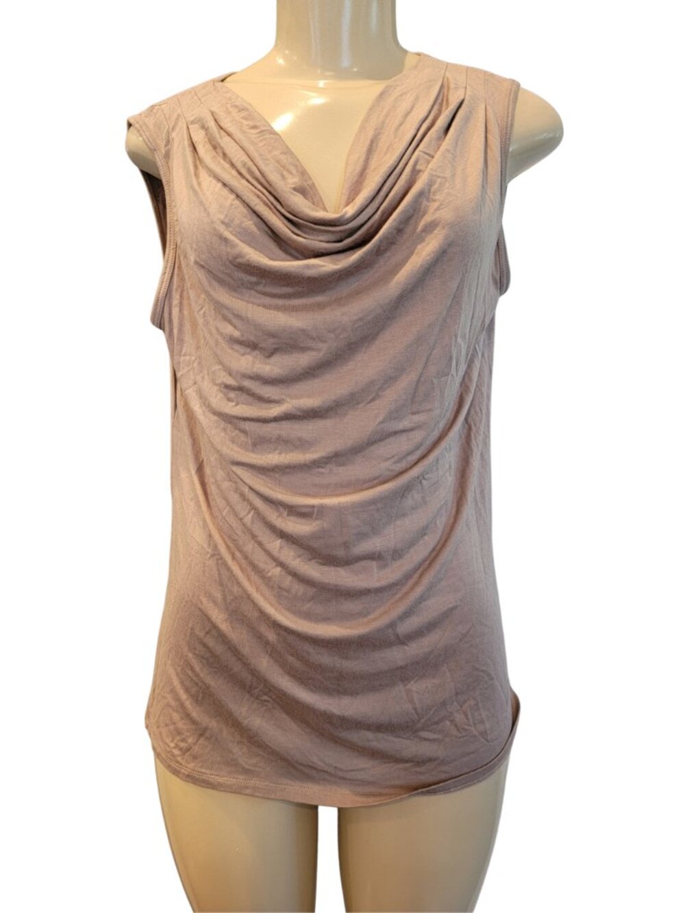 Chenault Taupe Sleeveless Drape Neckline Blouse